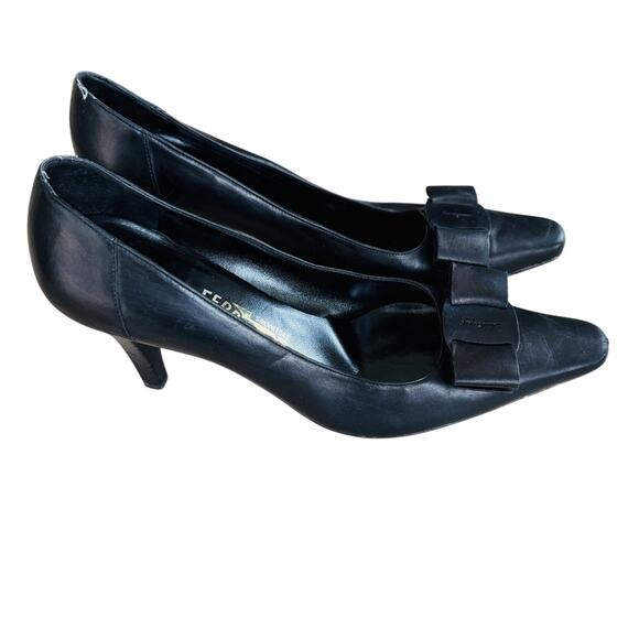 Salvatore Ferragamo Pointed Leather Bow Heels Pumps Black Size 10 - Picture 1 of 11